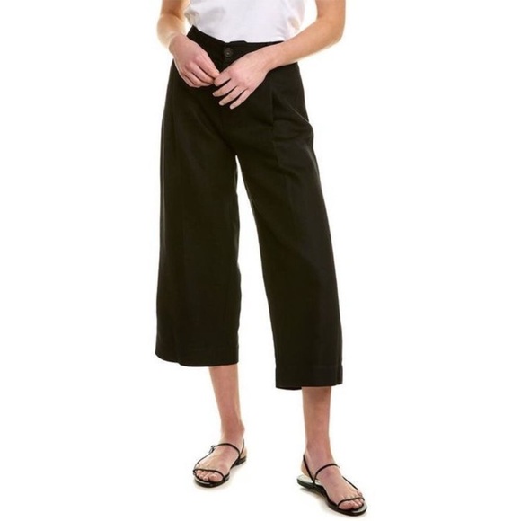 Vince Women’s Black Cropped Wide-Leg Linen Blend Pants - Picture 1 of 9